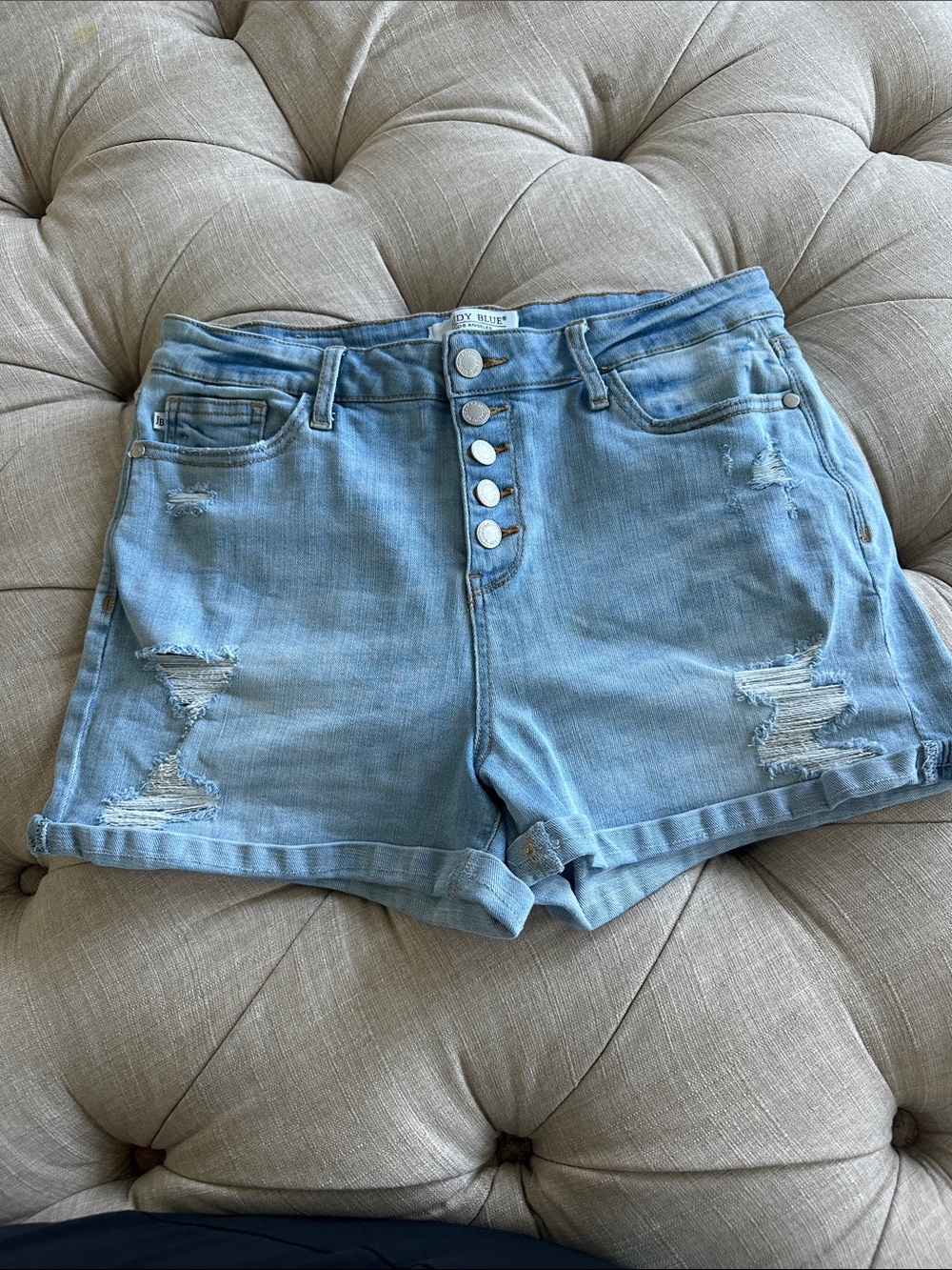 Judy Blue Light Blue Distressed Button-Front Jean Shorts